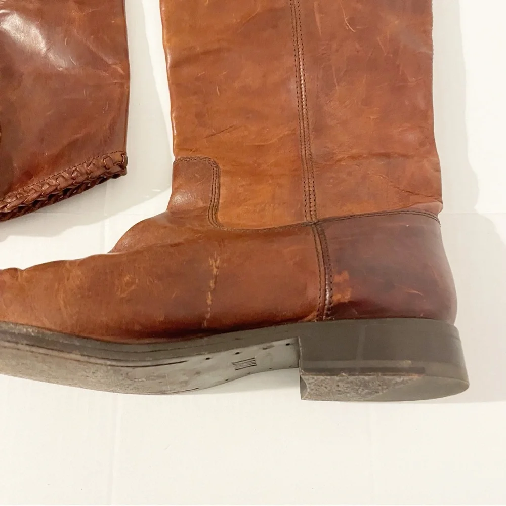 Frye Melissa Whip Tall Pull On Boots Size 9.5 Distressed Brown Leather Riding - Picture 7 of 16